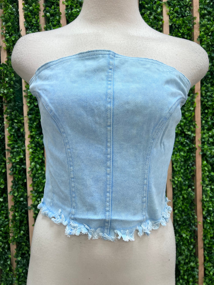 Light Denim Strapless Bustier