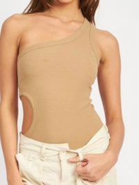 Nude Cutout One Shoulder Bodysuit