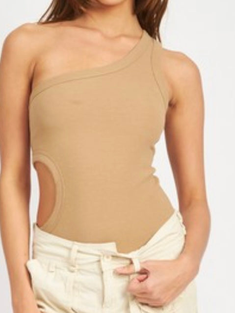 Nude Cutout One Shoulder Bodysuit