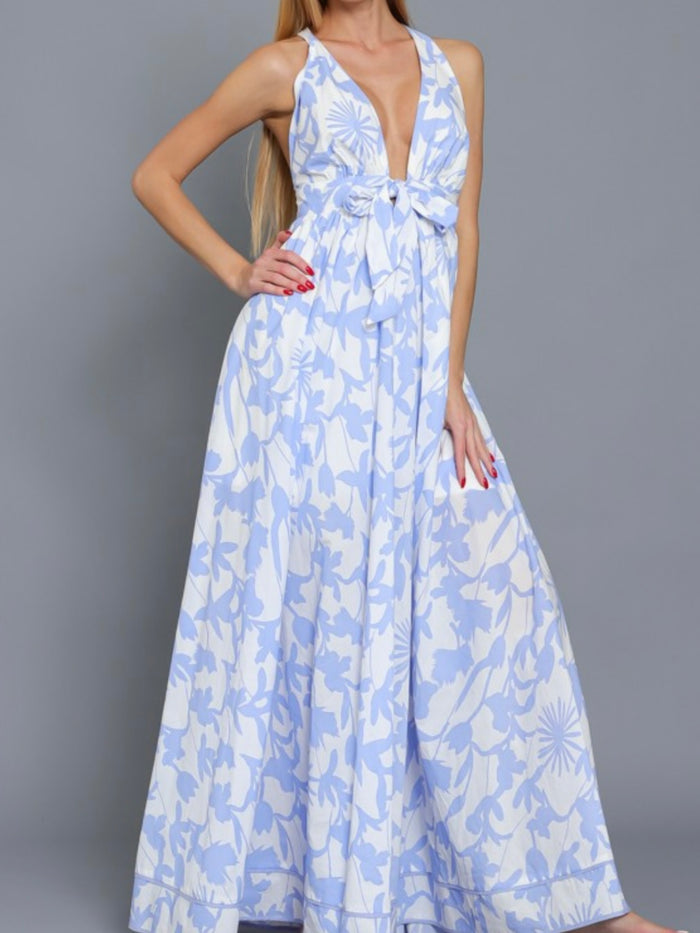 Beatiful Blue White Tiered Maxi