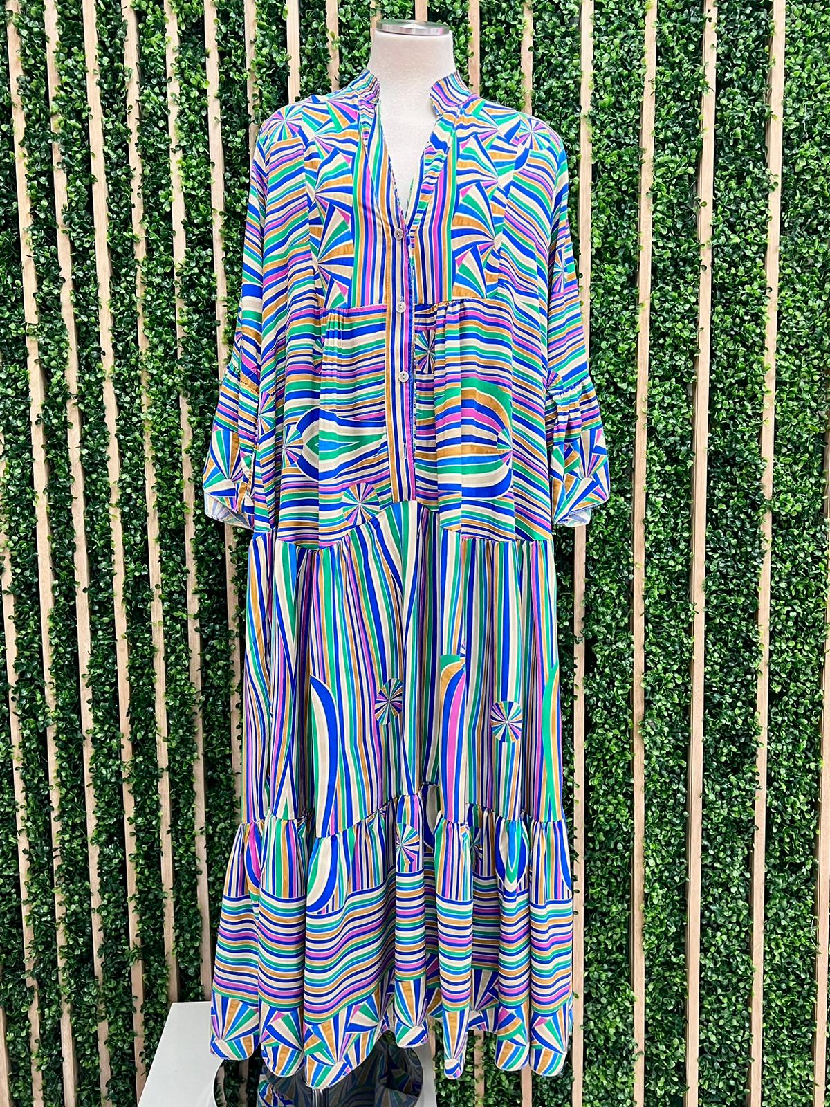 Green Purple Multicolor Tiered Maxi