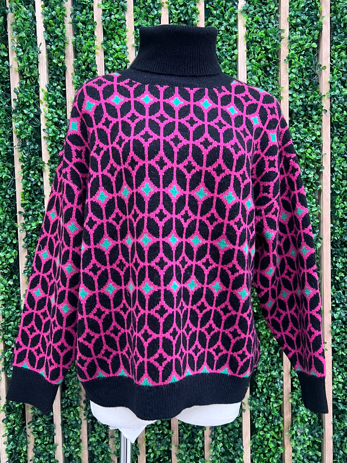 Fuchsia Geo High Neck Turtleneck Sweater