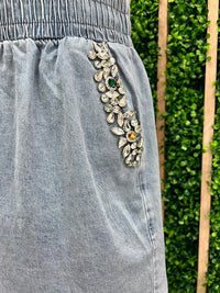 Rhinestone Embellished Denim Short