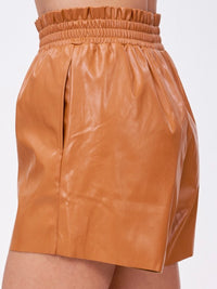 Cognac High Waist Pleather Shorts