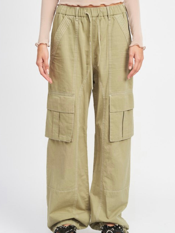 Olive Cinched Waist Cargo Jogger