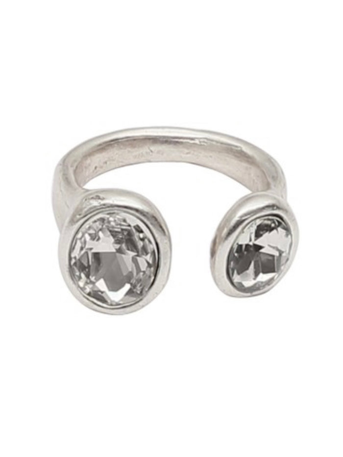 Delicate Boho Oval Crystals Open Ring