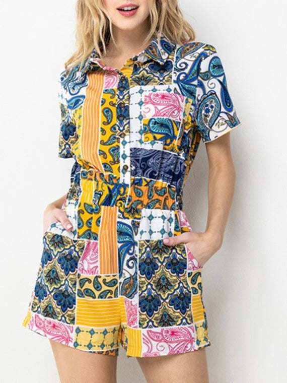 Navy Yellow Combo Collar Romper