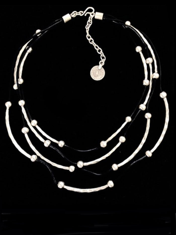 Boho Leather and Tubes Layer Necklace