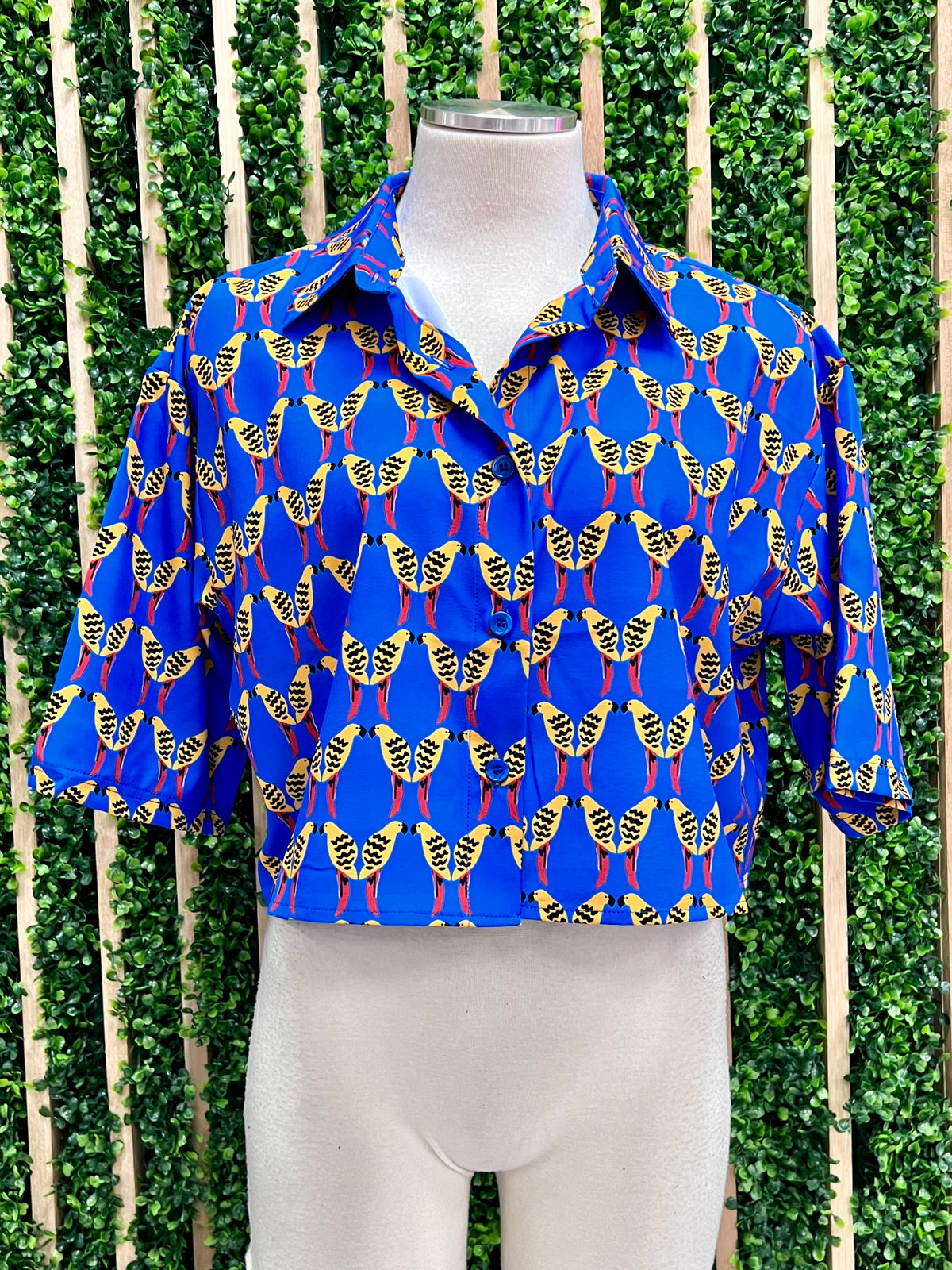 Blue Bird Print Crop Top