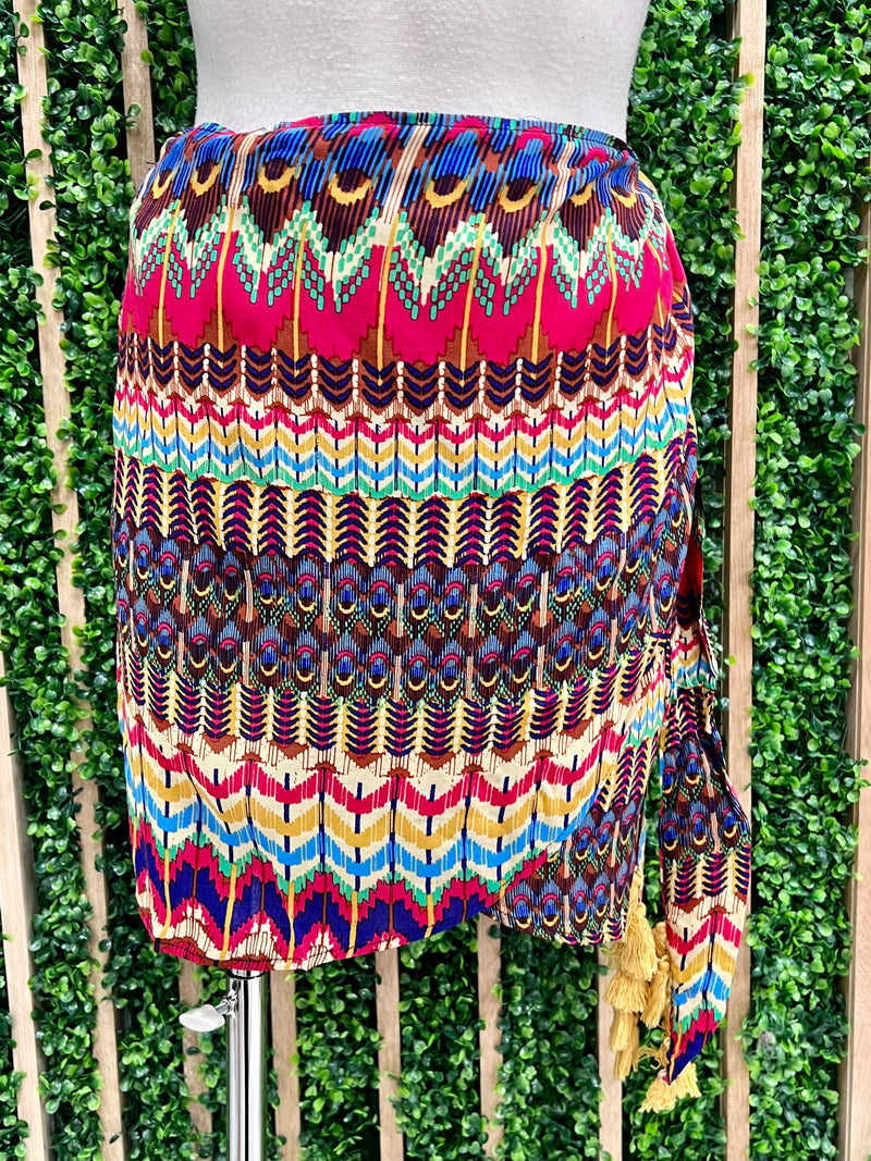 Red Multi Aztec Wrap Skirt