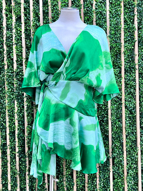 Green Watercolor Wrap Dress