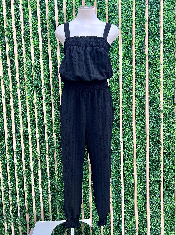 Black Textured Jogger Jumpsuit