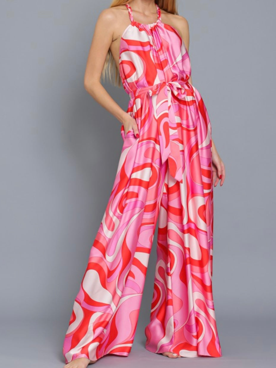 Coral Pink Swirl Jumpsuit