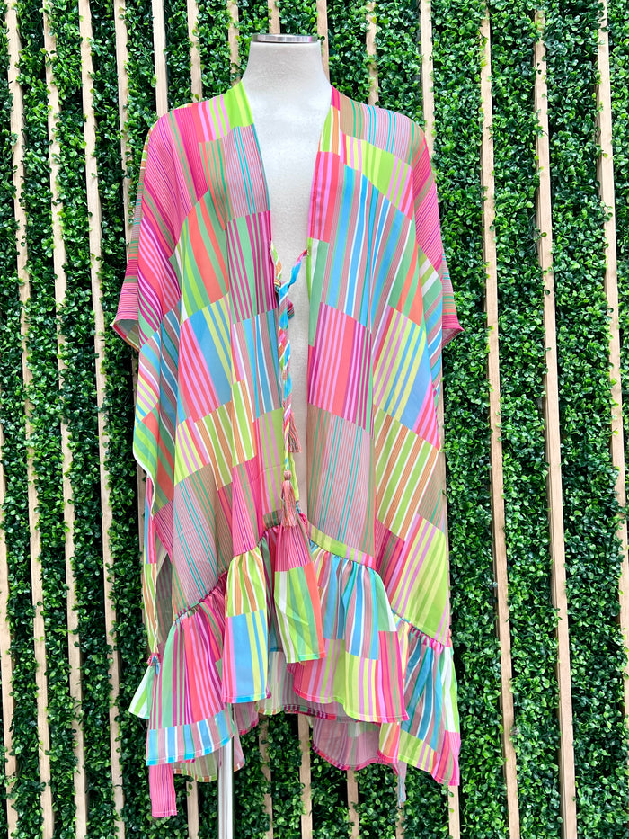 Bright Pink multi Stripe Coverup