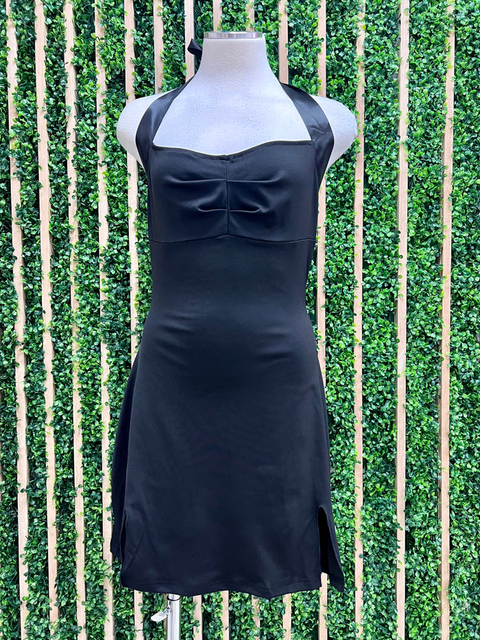 Black Ribbon Tie Short Dress