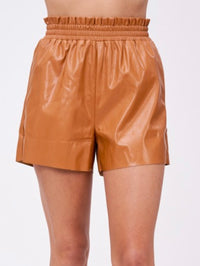 Cognac High Waist Pleather Shorts