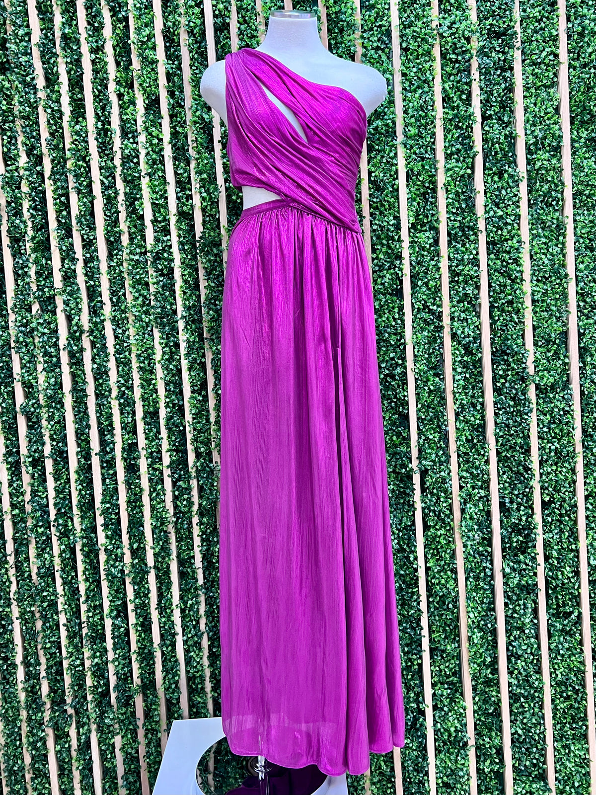 Metallic Magenta One Shoulder Long Dress