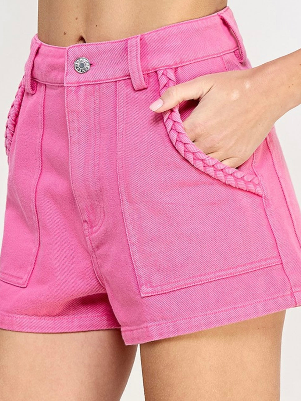 Pink Braided Denim Short