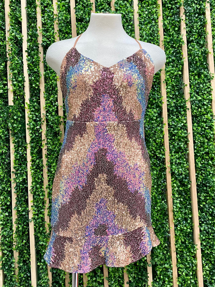 Lilac Multi Sequin Short Dress