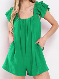 Gauze Solid Ruffle Romper