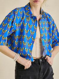 Blue Bird Print Crop Top