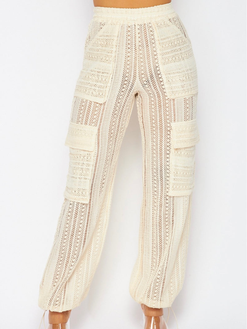 Cream Lace Cargo Resort Joggers