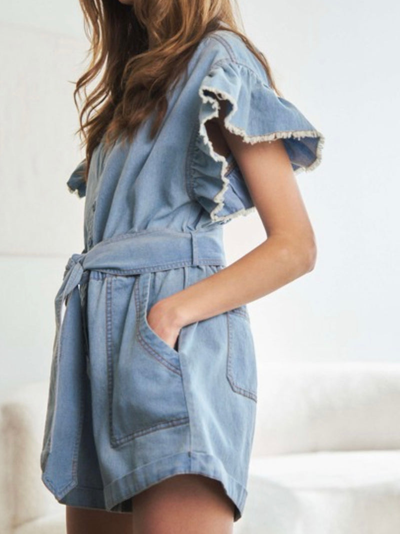 Angel Sleeve Denim Romper