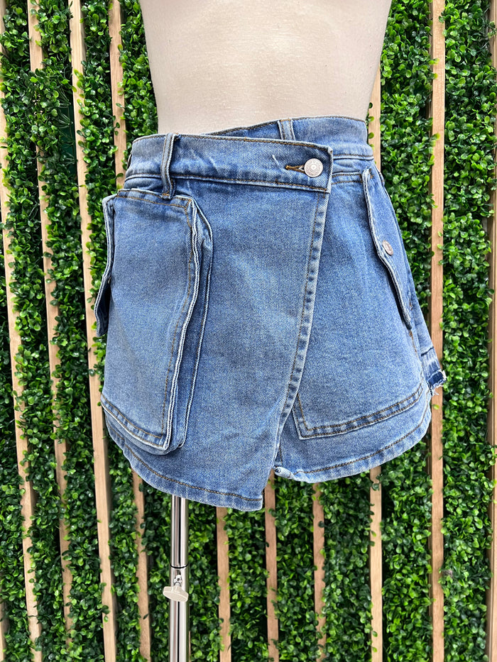 Front Pocket Denim Skort