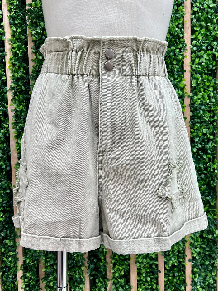 Star Patch High Waist Denim Short
