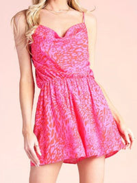 Red Fuchsia Leopard Cowl Neck Romper