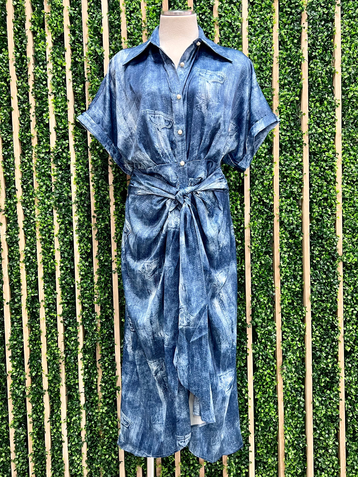 Illusion Denim Print Button Down Dress