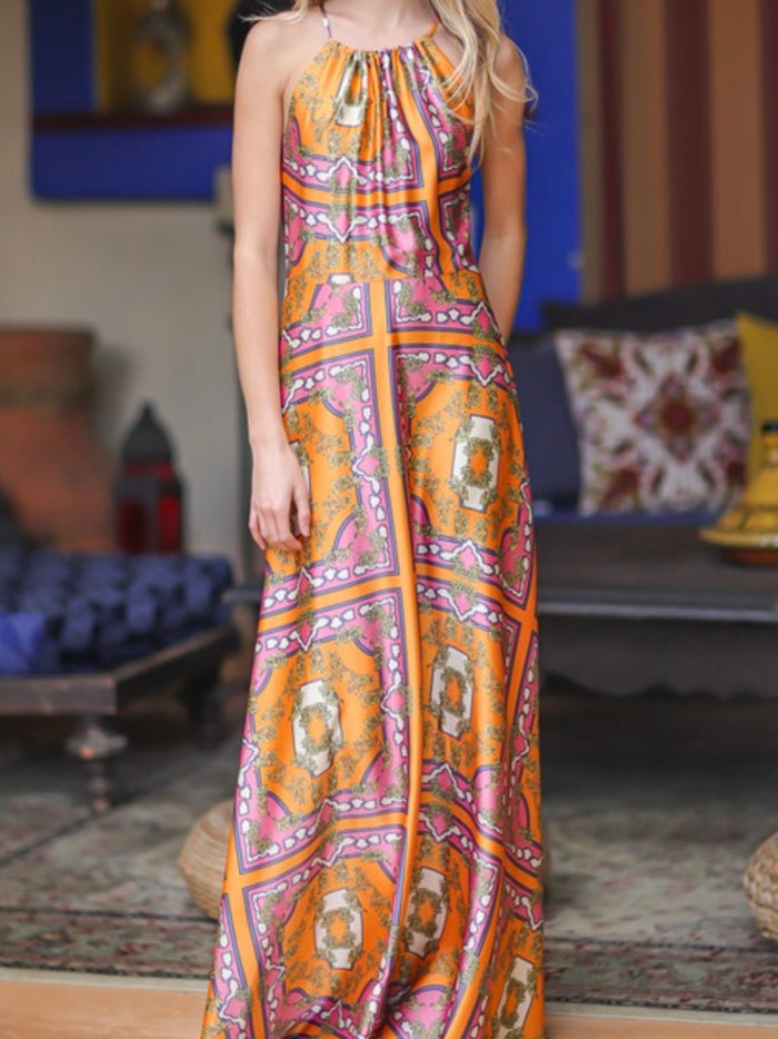 Tangerine Pink Halter Maxi