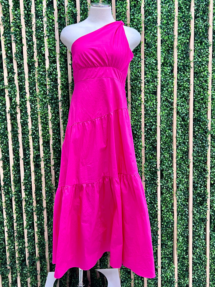 Delicate Fitted Fuchsia One Shoulder Maxi Dress