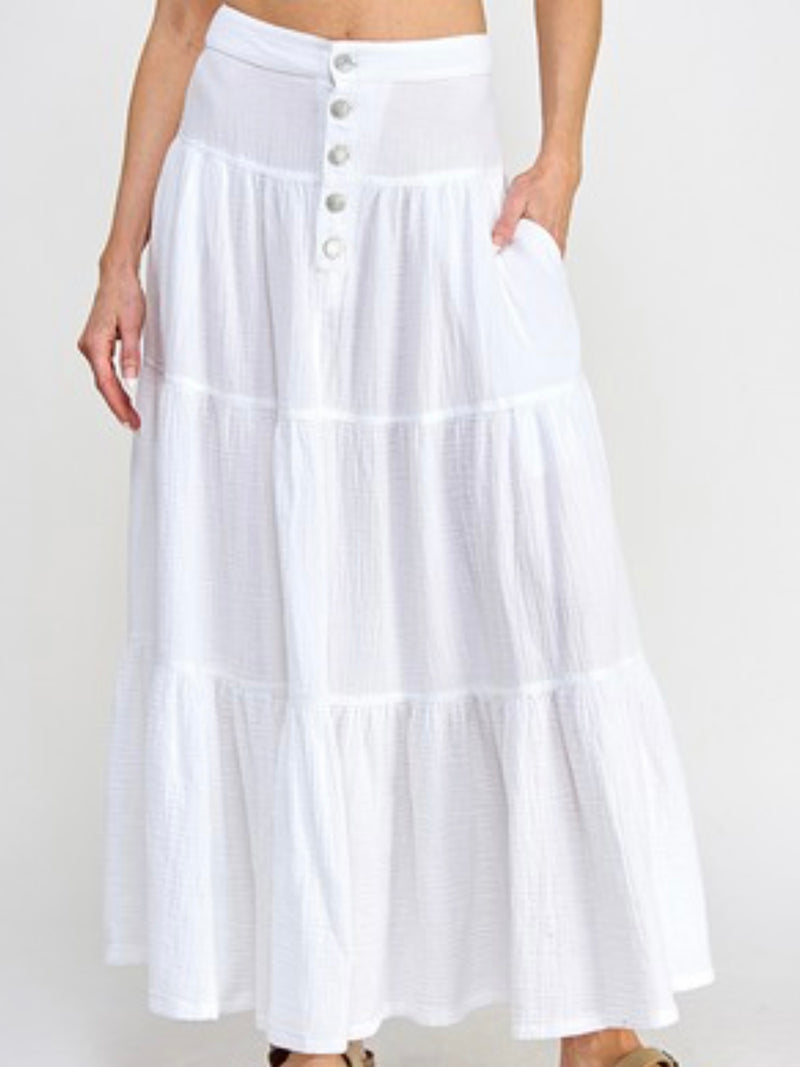 White Gauze Tiered Maxi Skirt