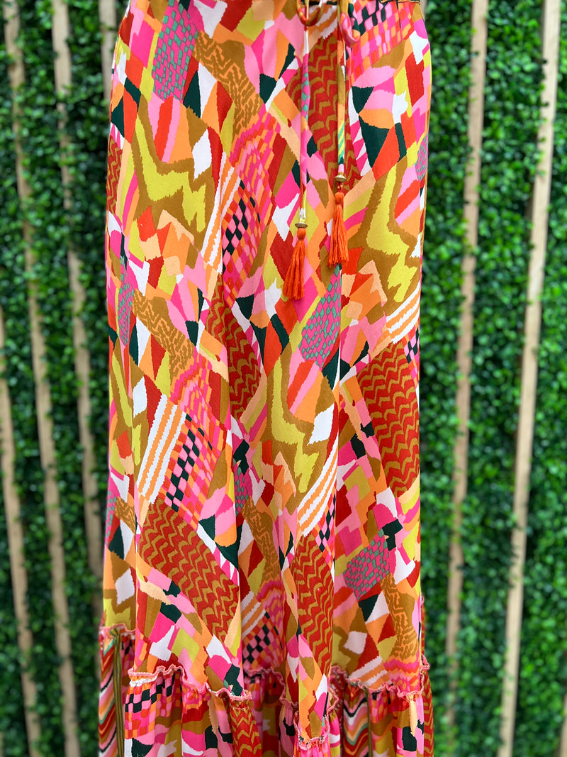 Multi Print Tiered Maxi Skirt