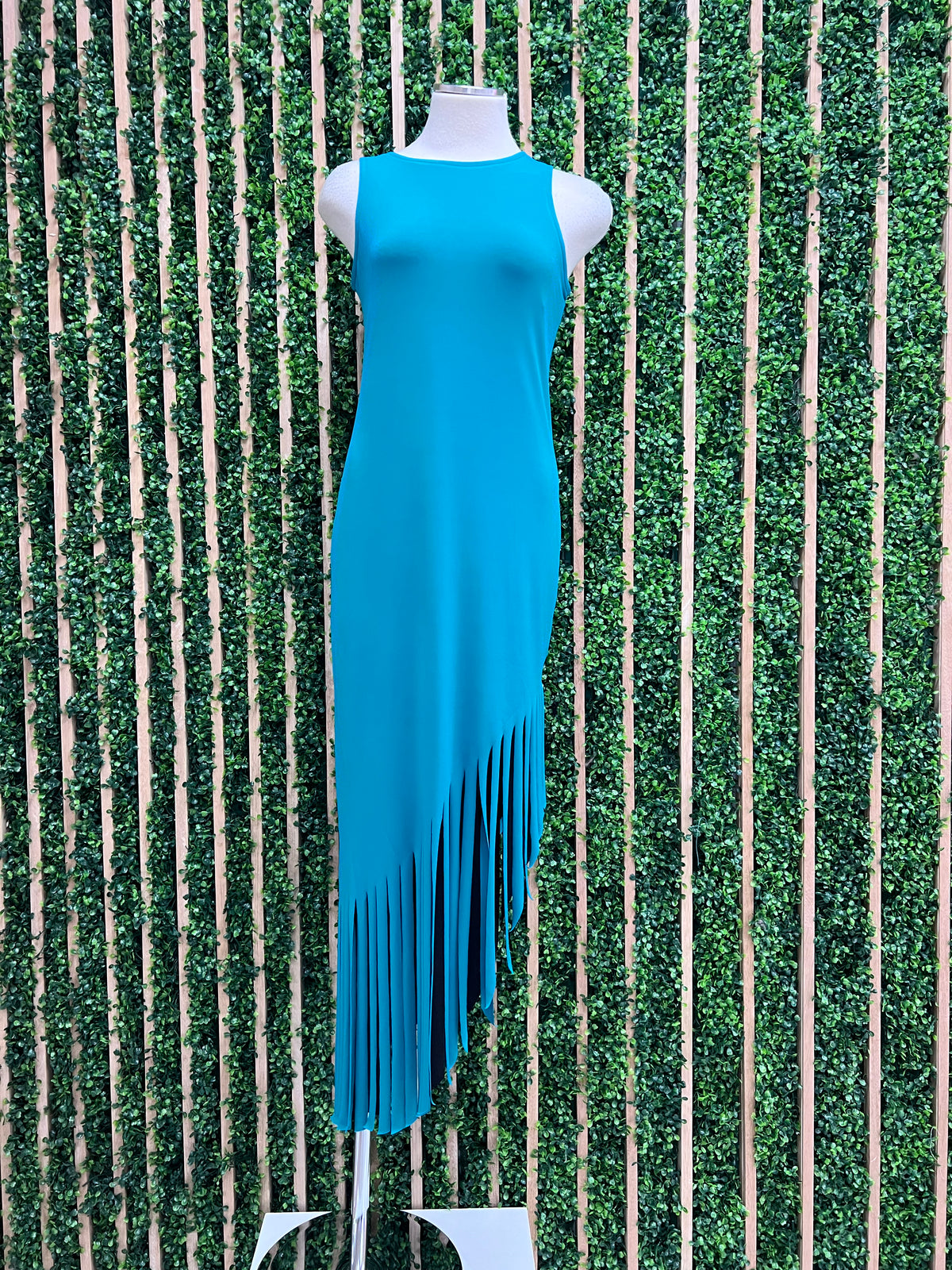 Eva Varro Exquisite Teal REversible Fringe Dress