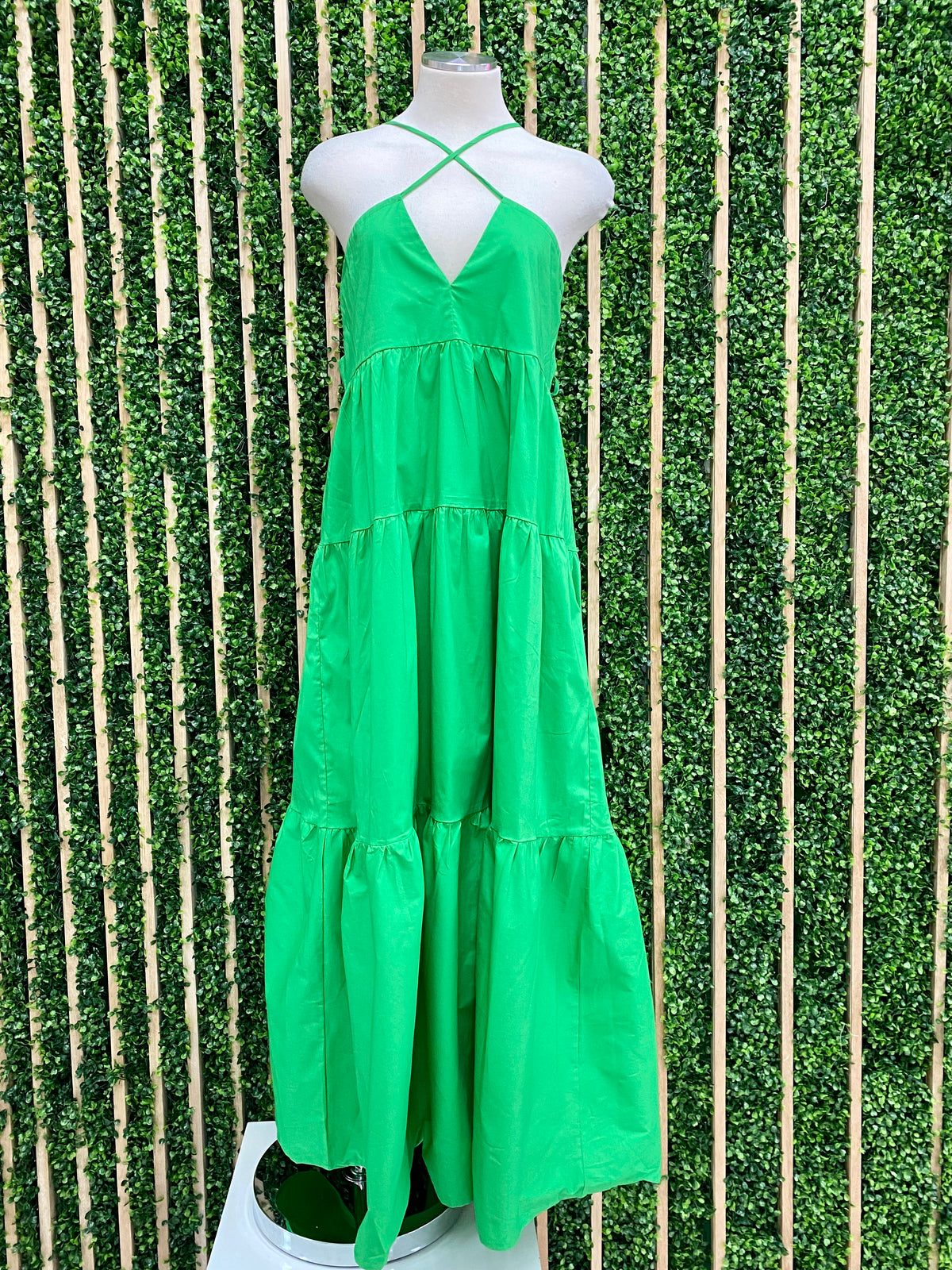 Kelly Green V Neck Straps Maxi