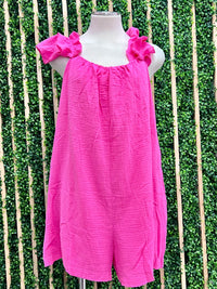Gauze Solid Ruffle Romper