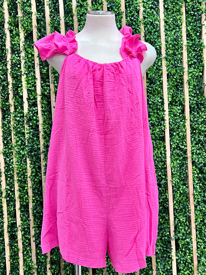 Gauze Solid Ruffle Romper