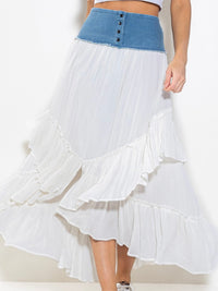 Denim Contrast Gauze Maxi Skirt