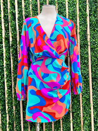 Dream Swirl Print Wrap Short Dress