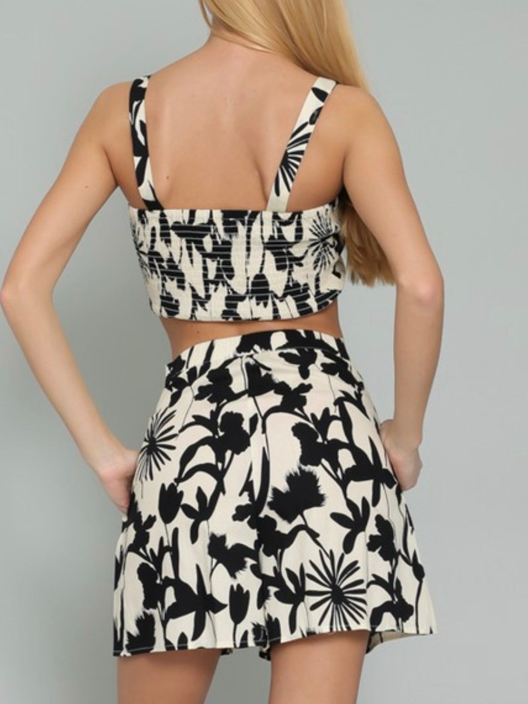White Black Floral Short Pant Set