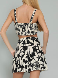 White Black Floral Short Pant Set