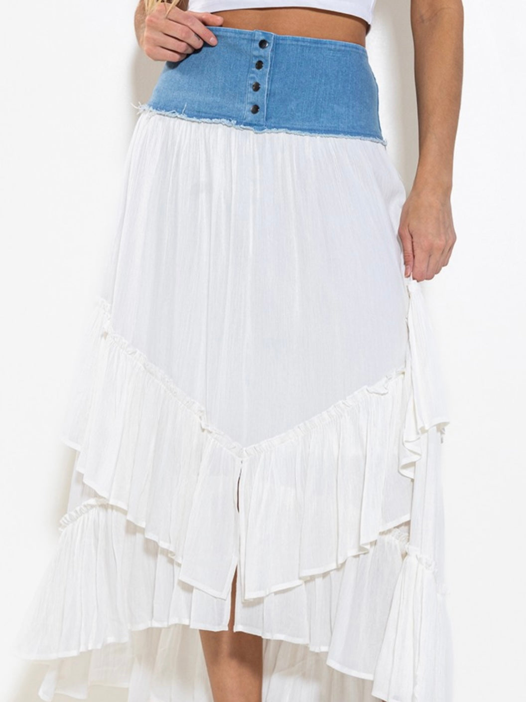 Denim Contrast Gauze Maxi Skirt