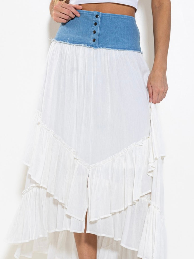Denim Contrast Gauze Maxi Skirt