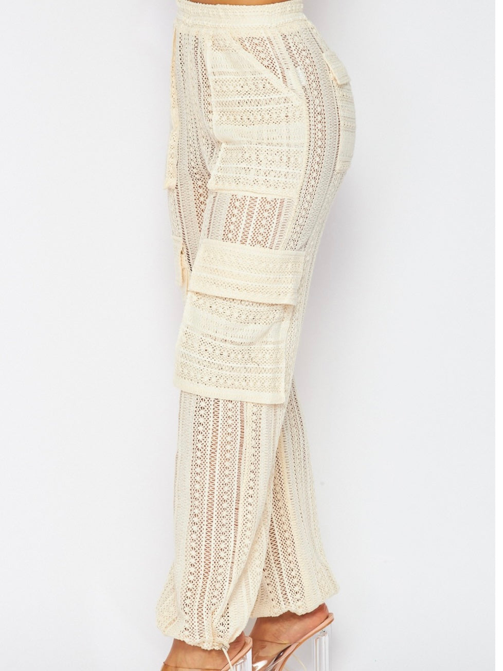 Cream Lace Cargo Resort Joggers