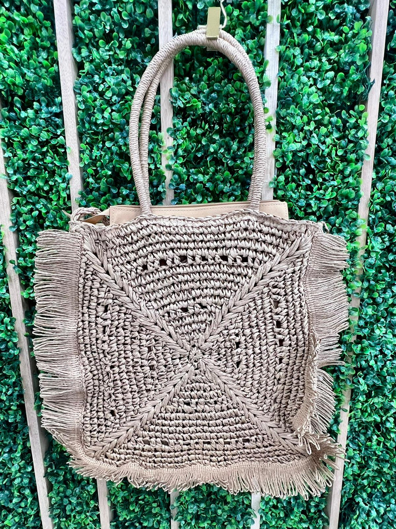 Fringe Trim Crochet Bag