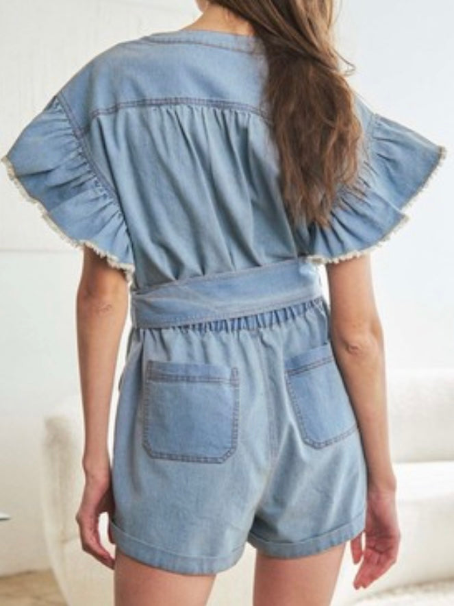 Angel Sleeve Denim Romper