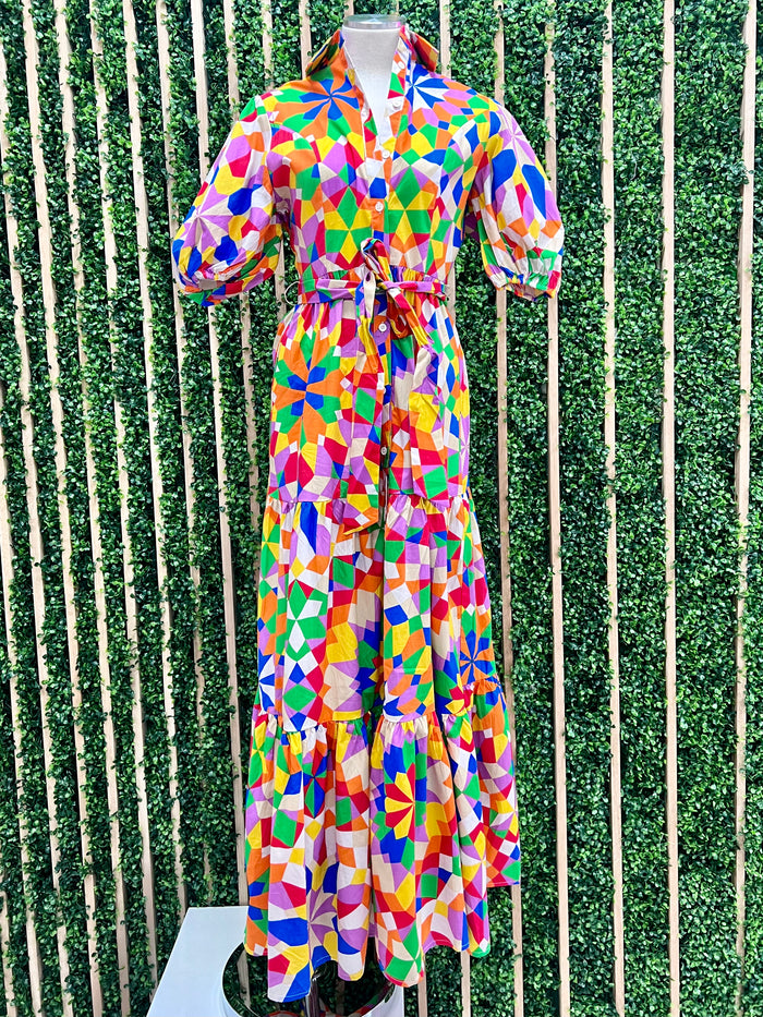 Bright Geo Print Maxi Dress