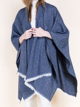 Soft Pinstriped Front Cross Tuck Fringe Ruana Wrap
